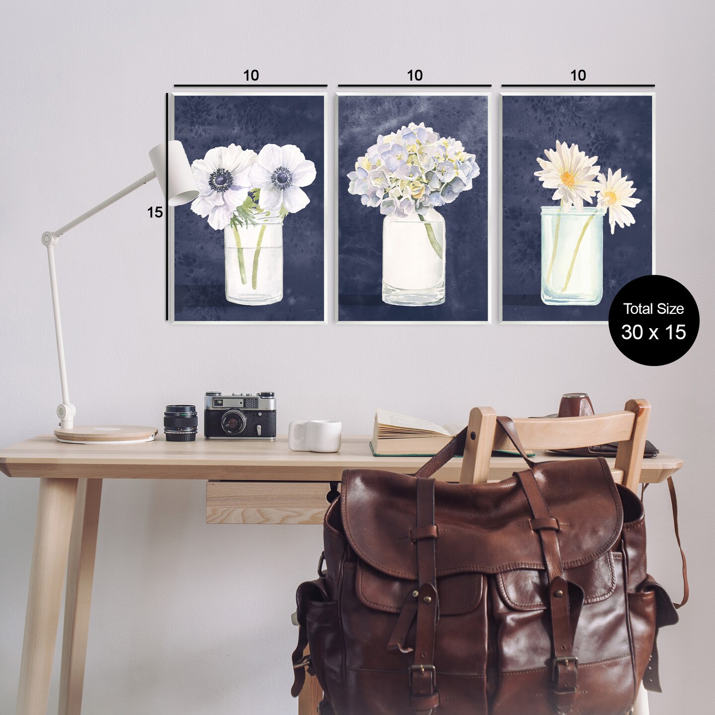 Stupell Industries Navy Blue Flower Bouquets Wall Plaque Art