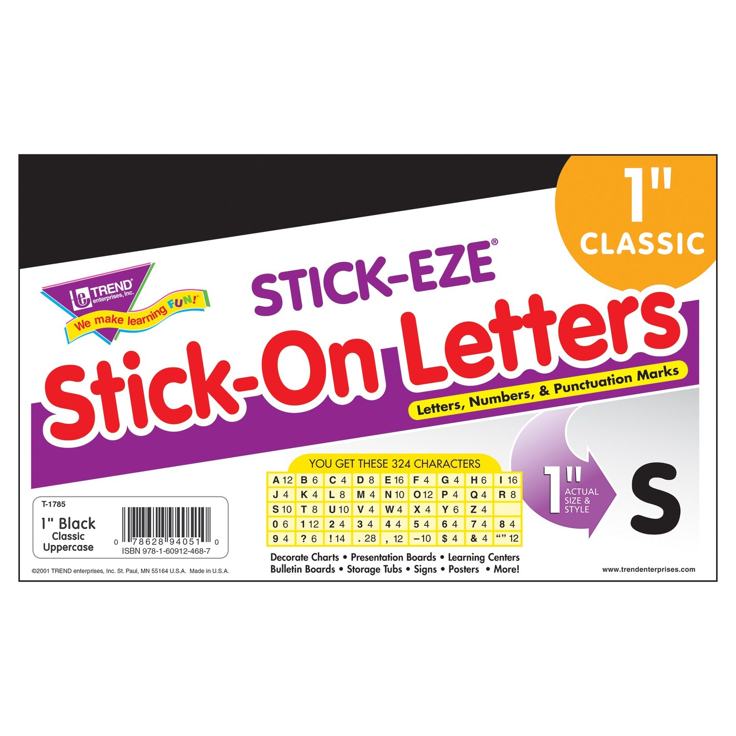Black 1&#x22; STICK-EZE&#xAE; Stick-On Letters