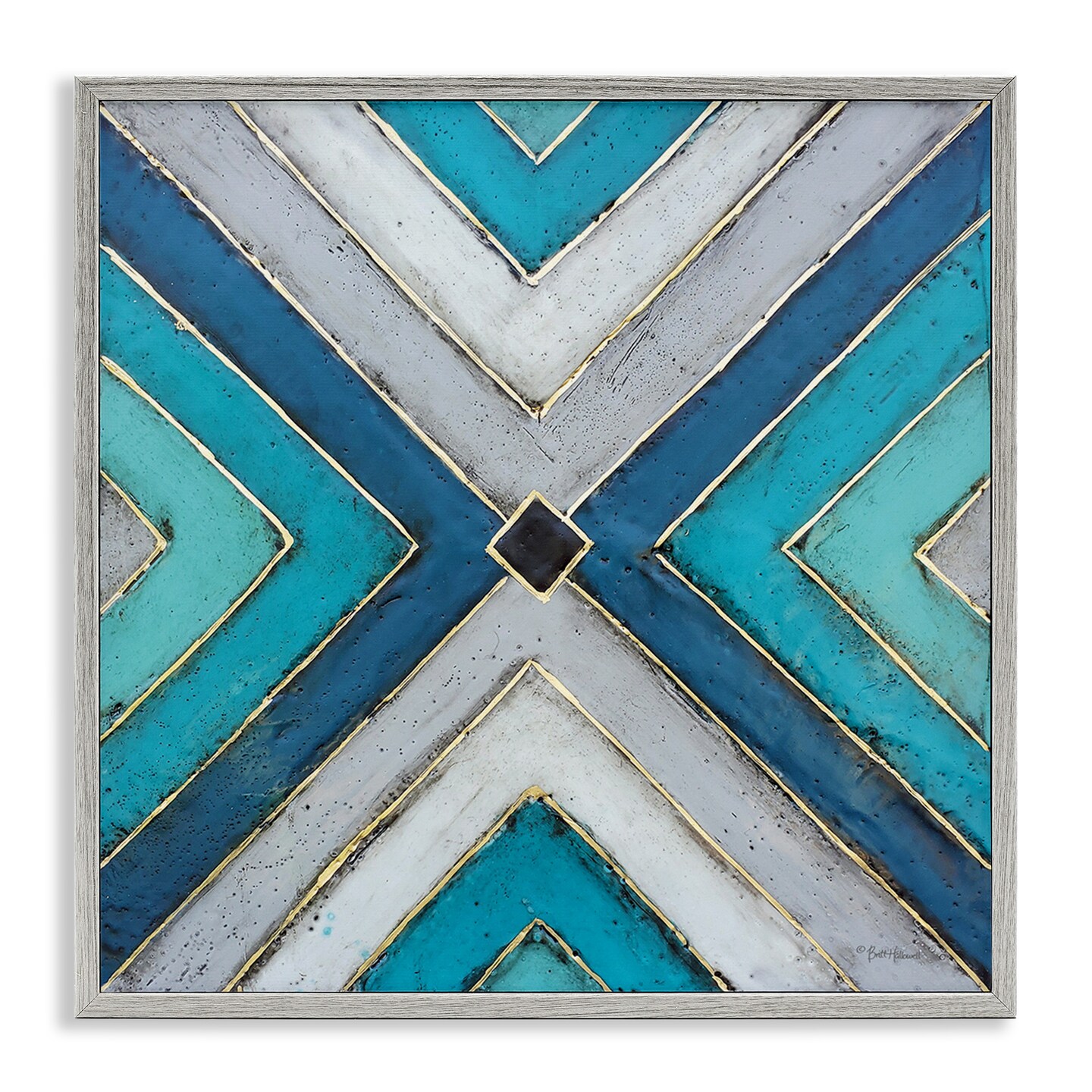 Stupell Industries Geometric Blue Symmetrical Design Framed Giclee Art