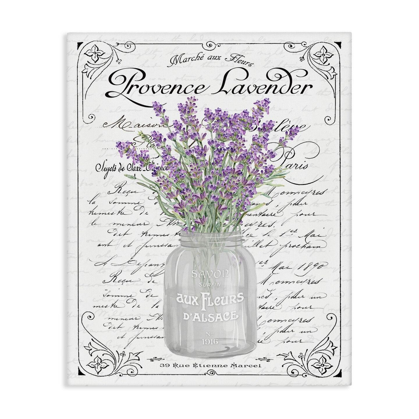 Stupell Industries Lavender Ornate French Script Canvas Wall Art