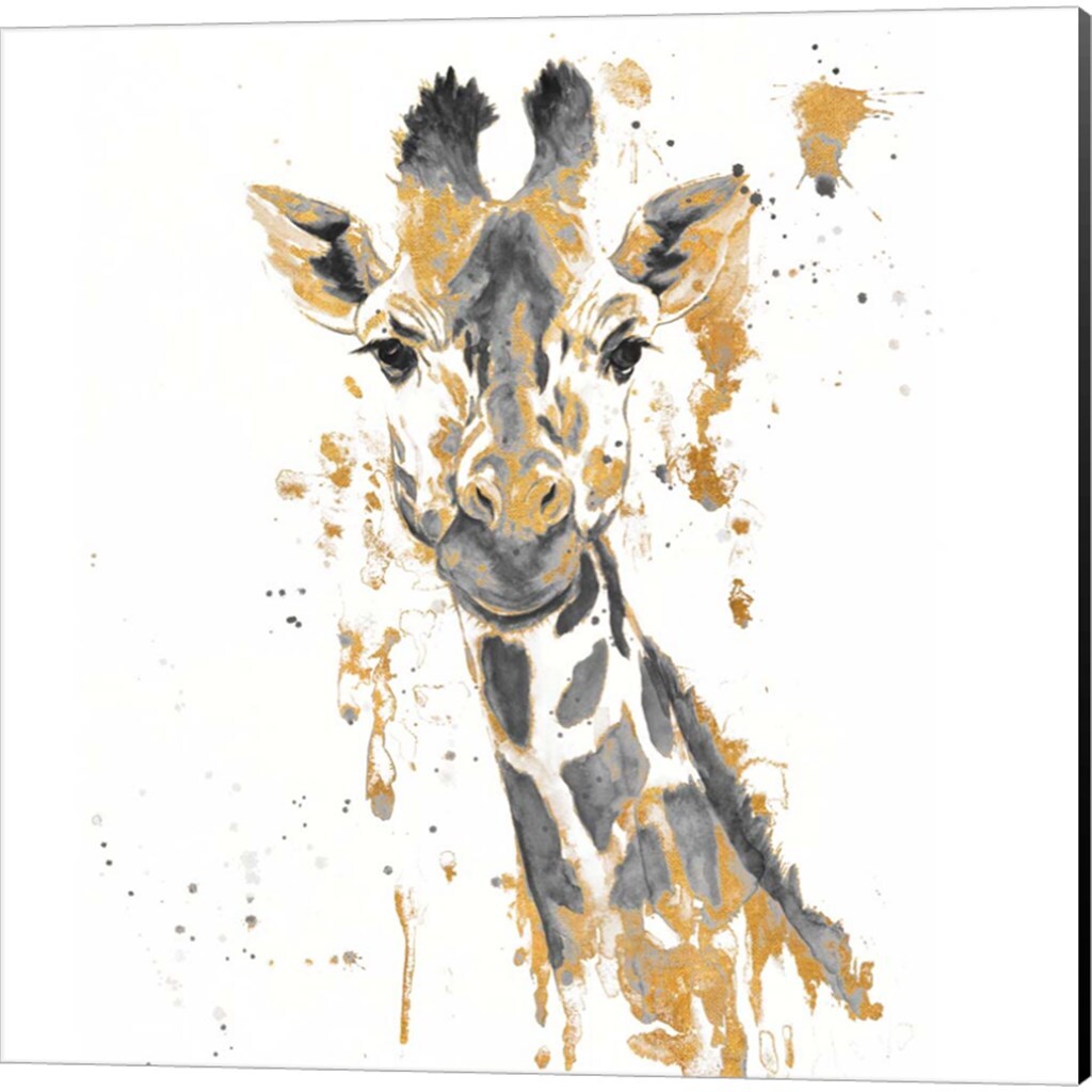 Water Elephant &#x26; Giraffe with Gold by Patricia Pinto 14&#x22; x 14&#x22; Canvas Wall Art (Set of 2)
