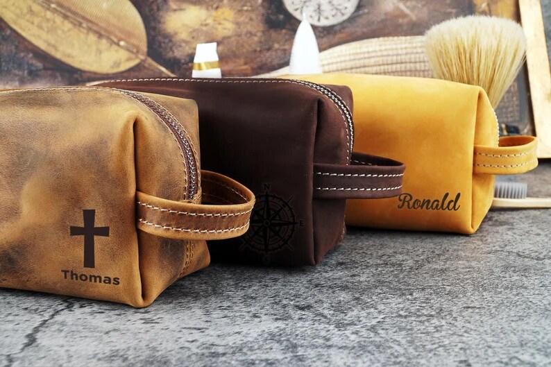 Custom Baseball Bags, Personalized Dopp Kit, Leather Toiletry Bags for Men, Dad Gift, Graduation Gift, Christmas Handmade Leather Bag Men product 7