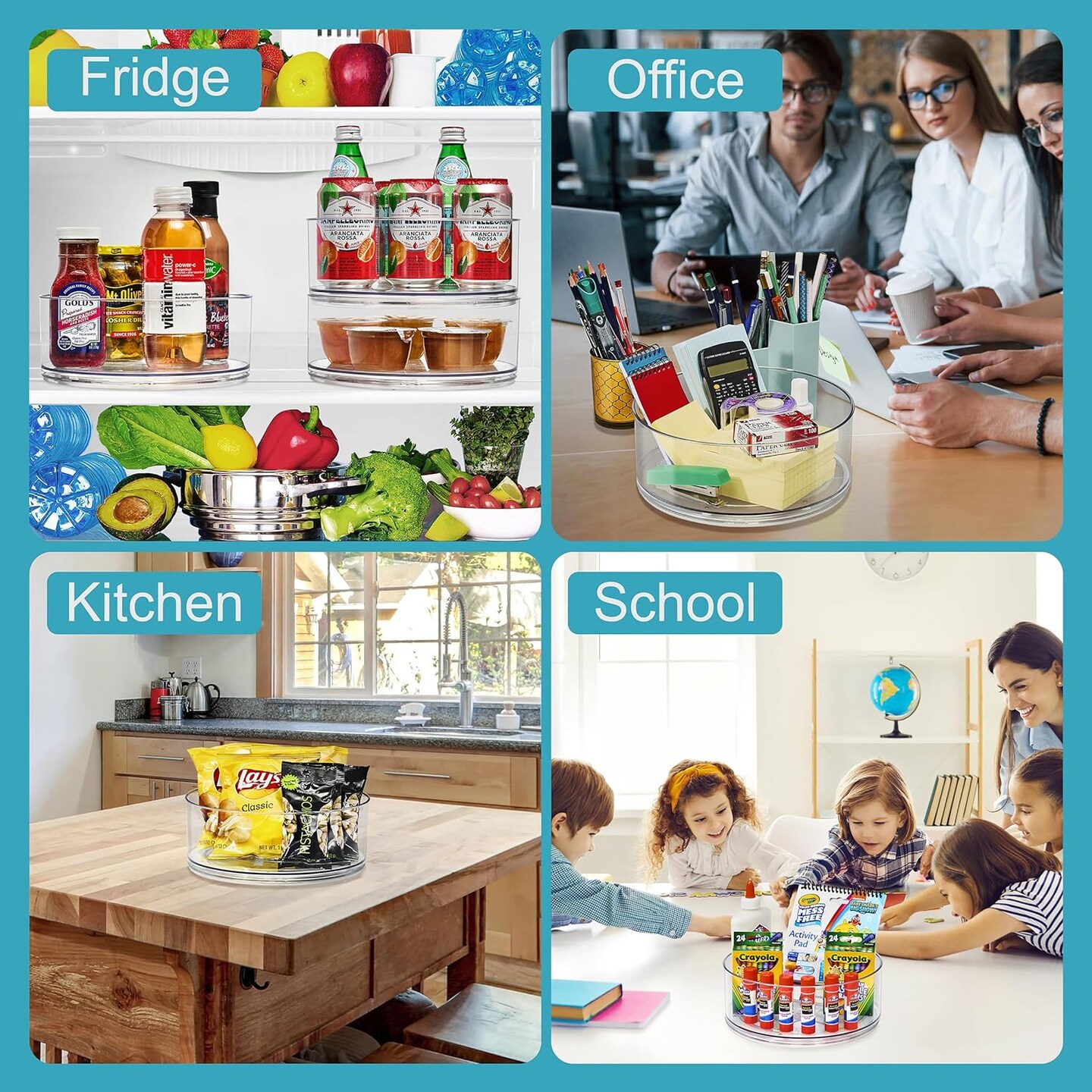 Sorbus Lazy Susan Organizer Set for Refrigerator Organizing | Rotating Lazy Susan Turntable, Includes 2 Flat & 1 Two-Tier