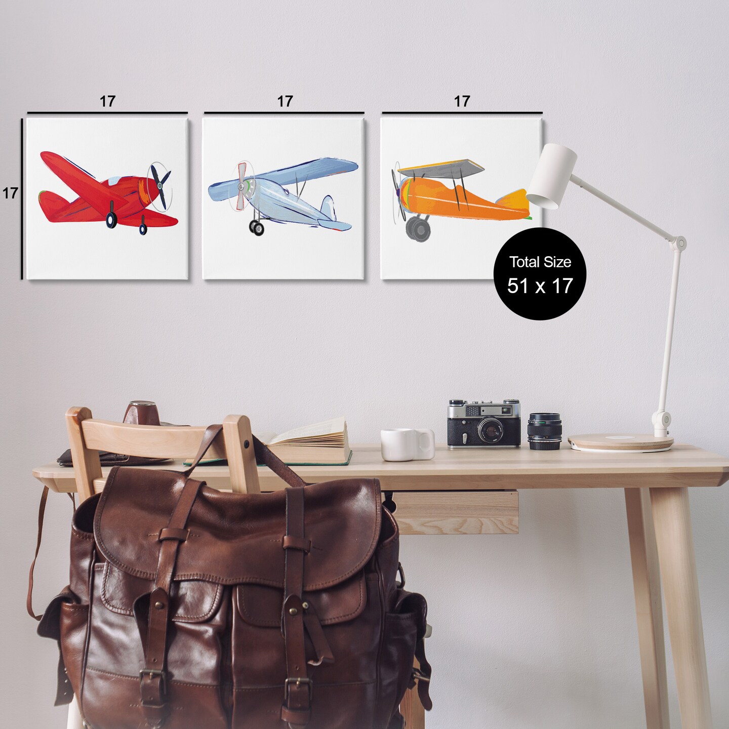 Stupell Industries Triple Colorful Airplanes Drawing Canvas Wall Art