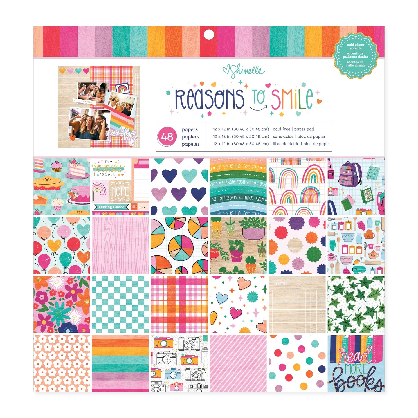 Shimelle Reasons To Smile Paper Pad 12"X12"-48 Sheets