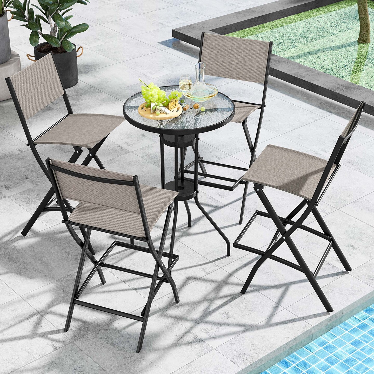Costway Set of 6 Outdoor Bar Chair Folding Bar Height Stool with Metal Frame Coffee