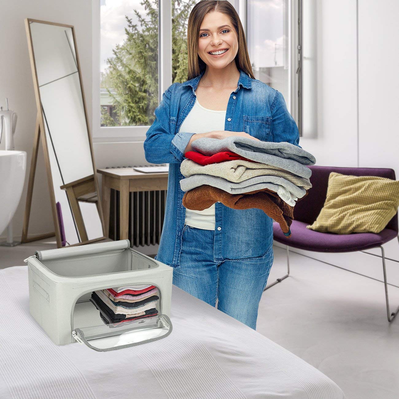 Sorbus 4 Pack Clothing Storage Bins with Windows, Handles, and Metal Frame