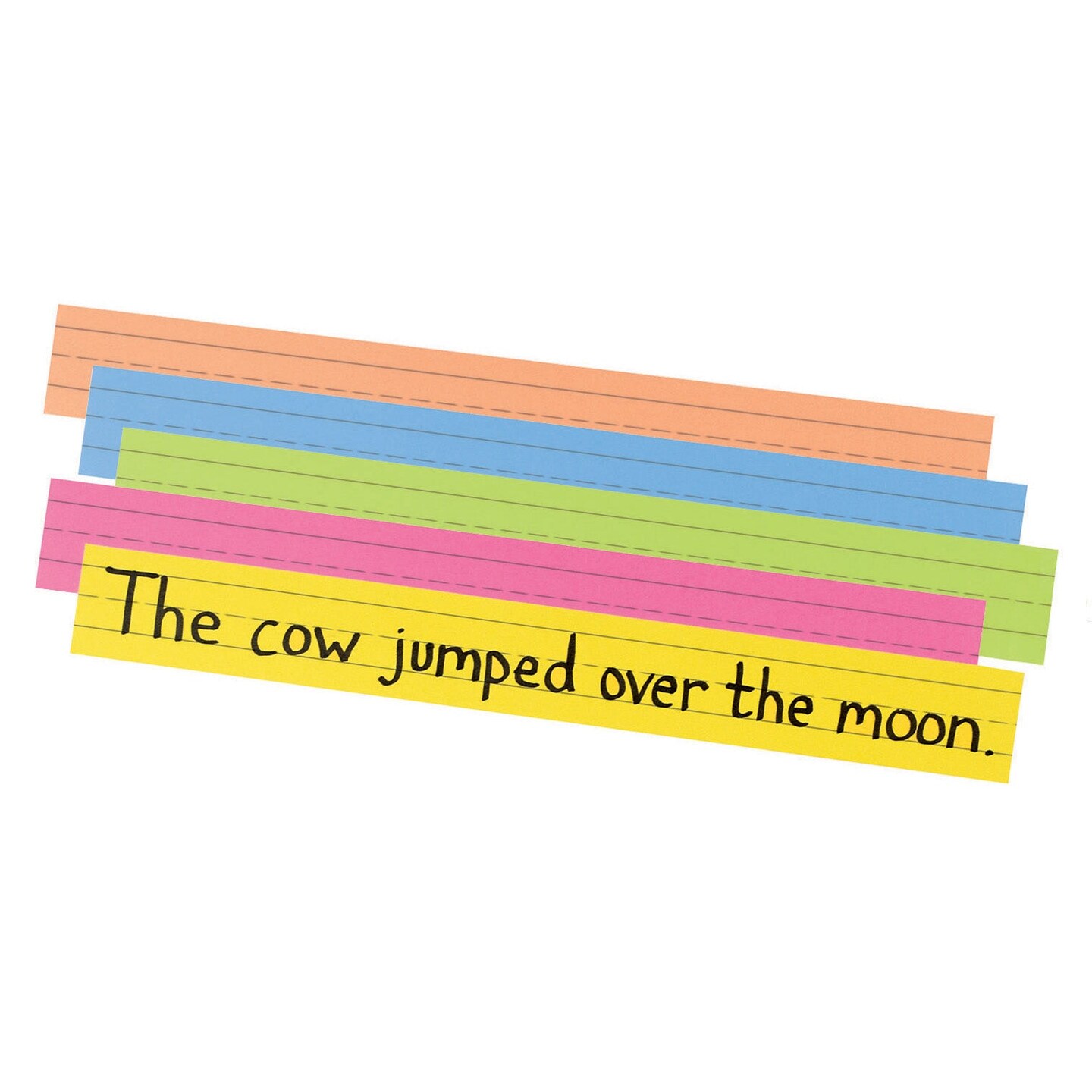 Super Bright Sentence Strips, 5 Assorted Colors, 1-1/2" Ruled 3" x 24", 100 Strips