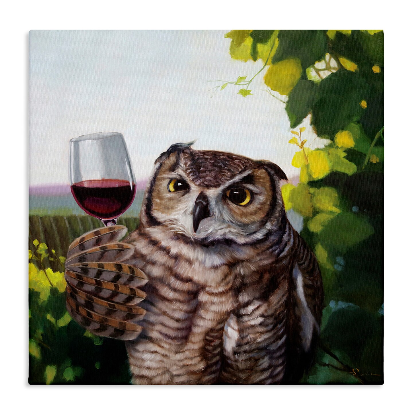 Stupell Industries Owl Drinking Red Wine Canvas Wall Art