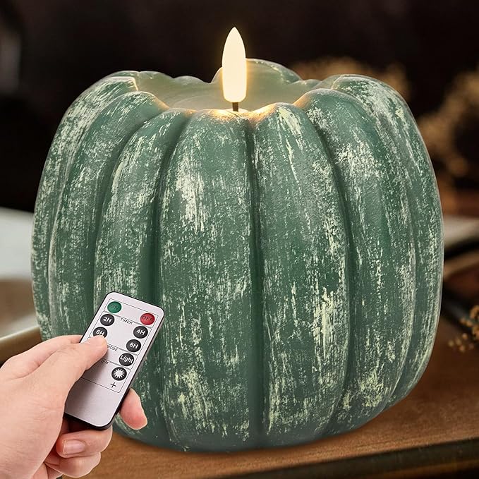 Fall Decor for Home - Flickering Flameless Wax Pumpkin LED Candle with Timer Remote Control - Thanksgiving Gifts - Autumn Farmhouse Rustic Harvest Decor for Tiered Tray Tables Indoor