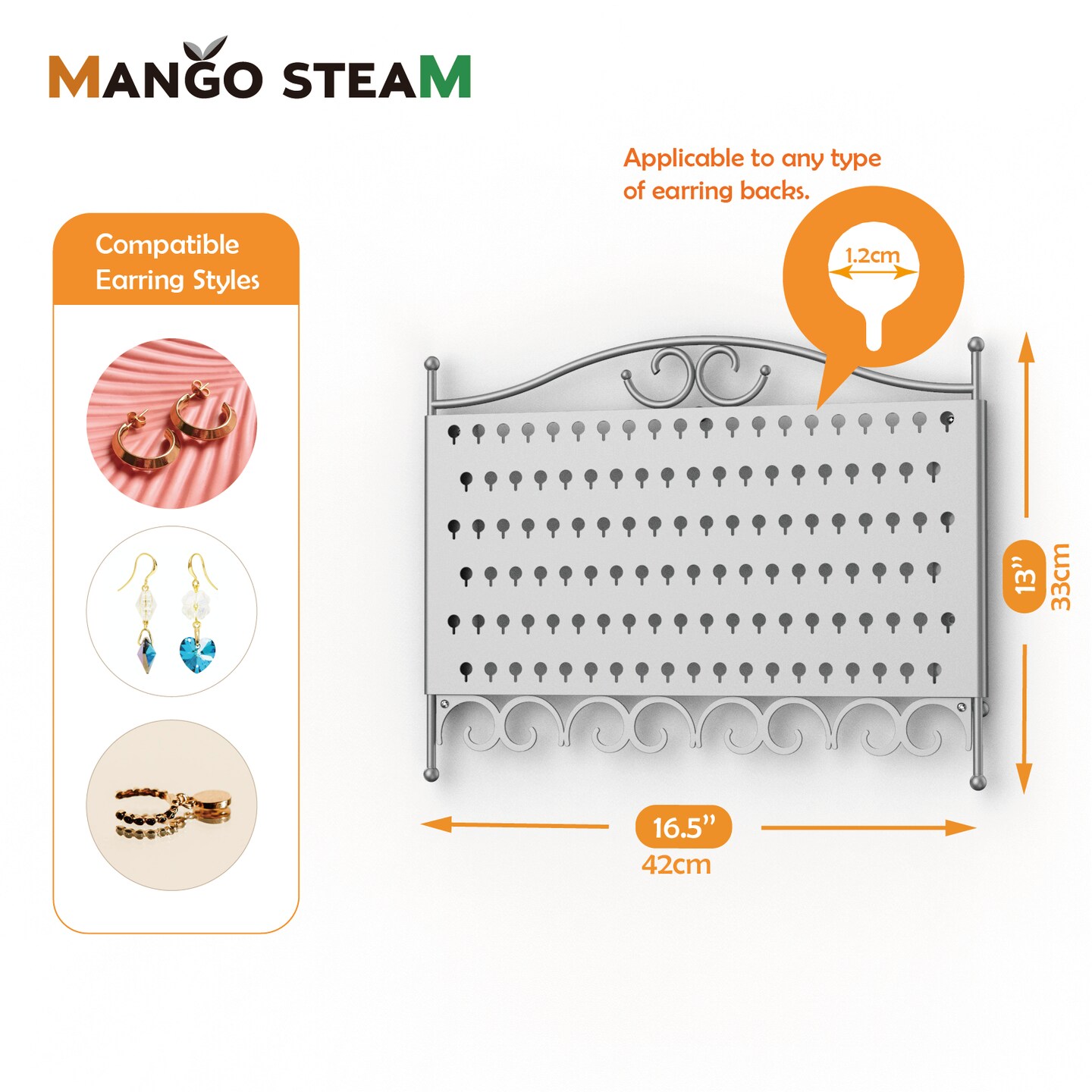 Mango Steam Wall Mounted Display Organizer for Jewelry & Earrings