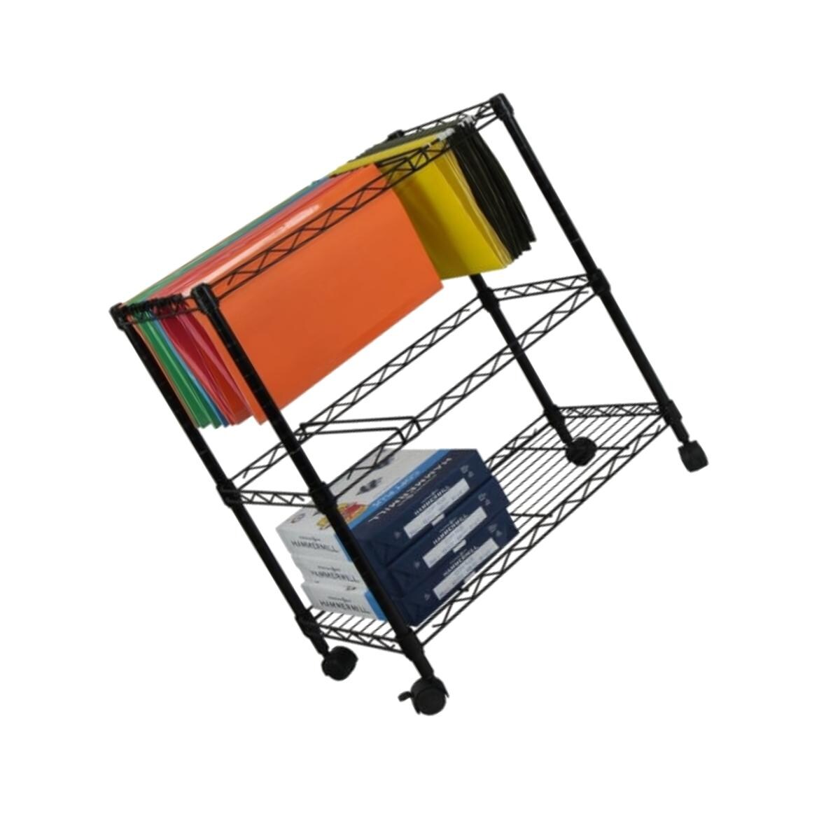 Oceanstar  Portable 2-Tier Metal Rolling File Cart- Black