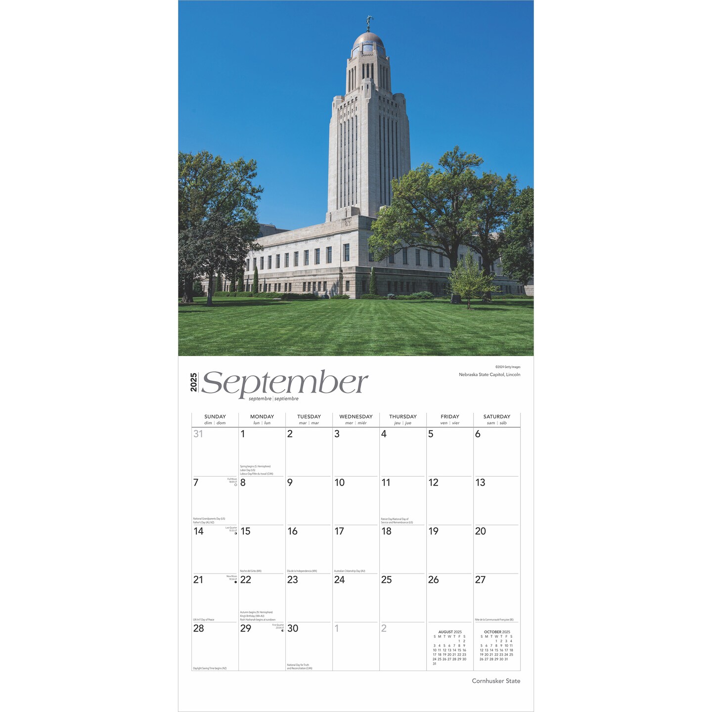 Cornhusker State | Nebraska Places | 2025 12 x 24 Inch Monthly Square Wall Calendar | Plastic-Free | BrownTrout | USA United States of America Midwest State Nature