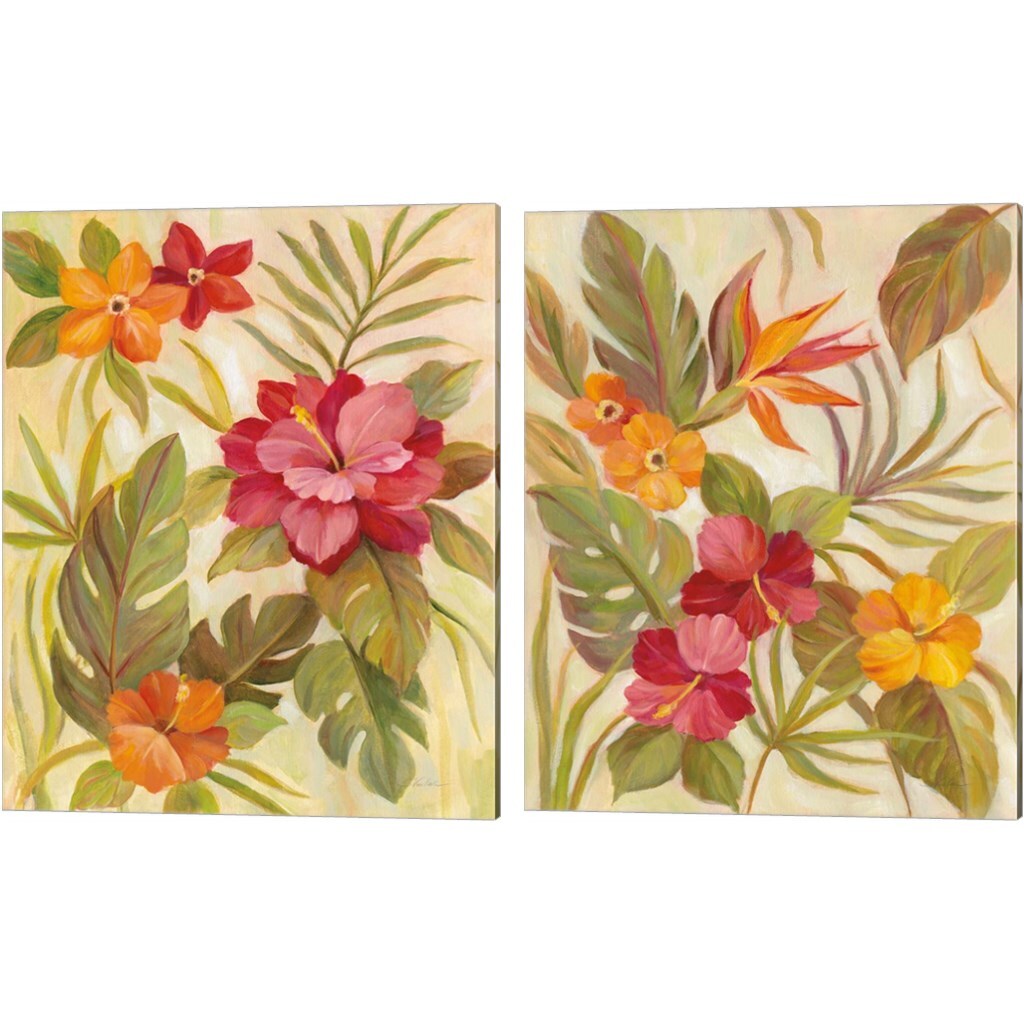 Coral Tropical Floral by Silvia Vassileva 12" x 15" Canvas Wall Art (Set of 2)