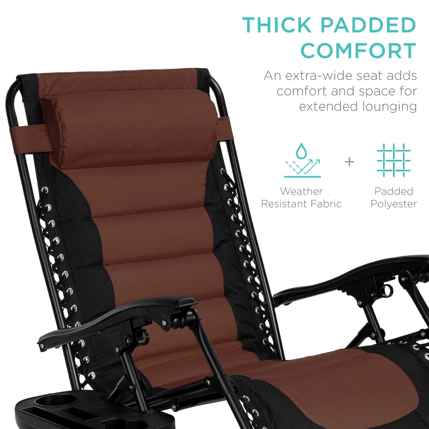 Best Choice Products Oversized Padded Zero Gravity Chair, Folding Outdoor Patio Recliner w/ Side Tray