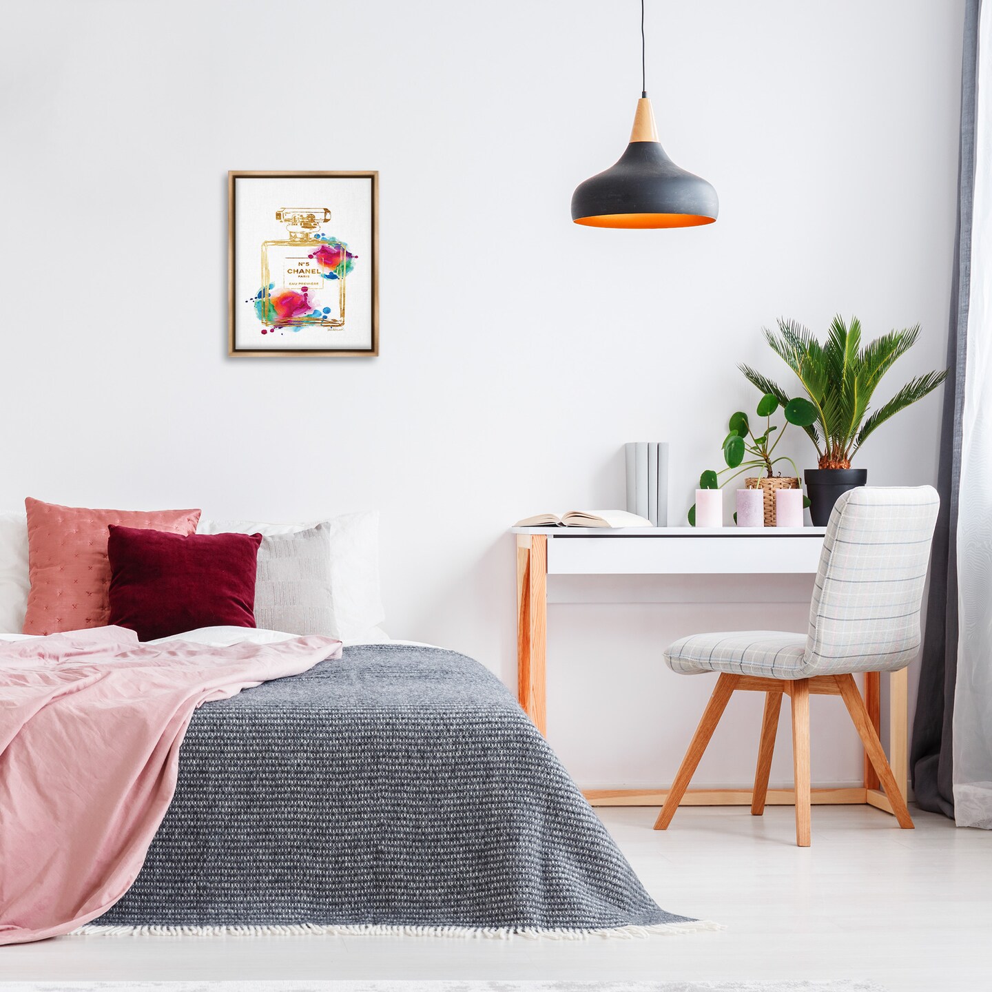 Stupell Industries Fashion Perfume Gold Accent Framed Floater Canvas Wall Art