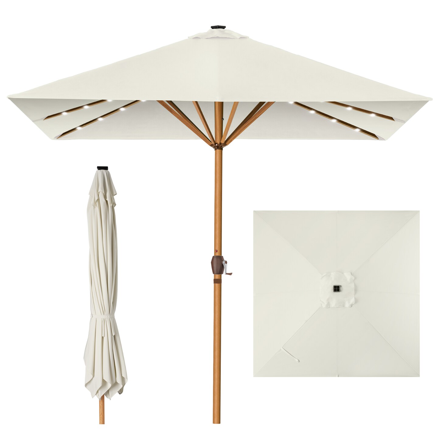 Best Choice Products 9ft Deep Square Solar LED Lighted Patio Umbrella w/ Faux Wood Texture, UV-Resistant