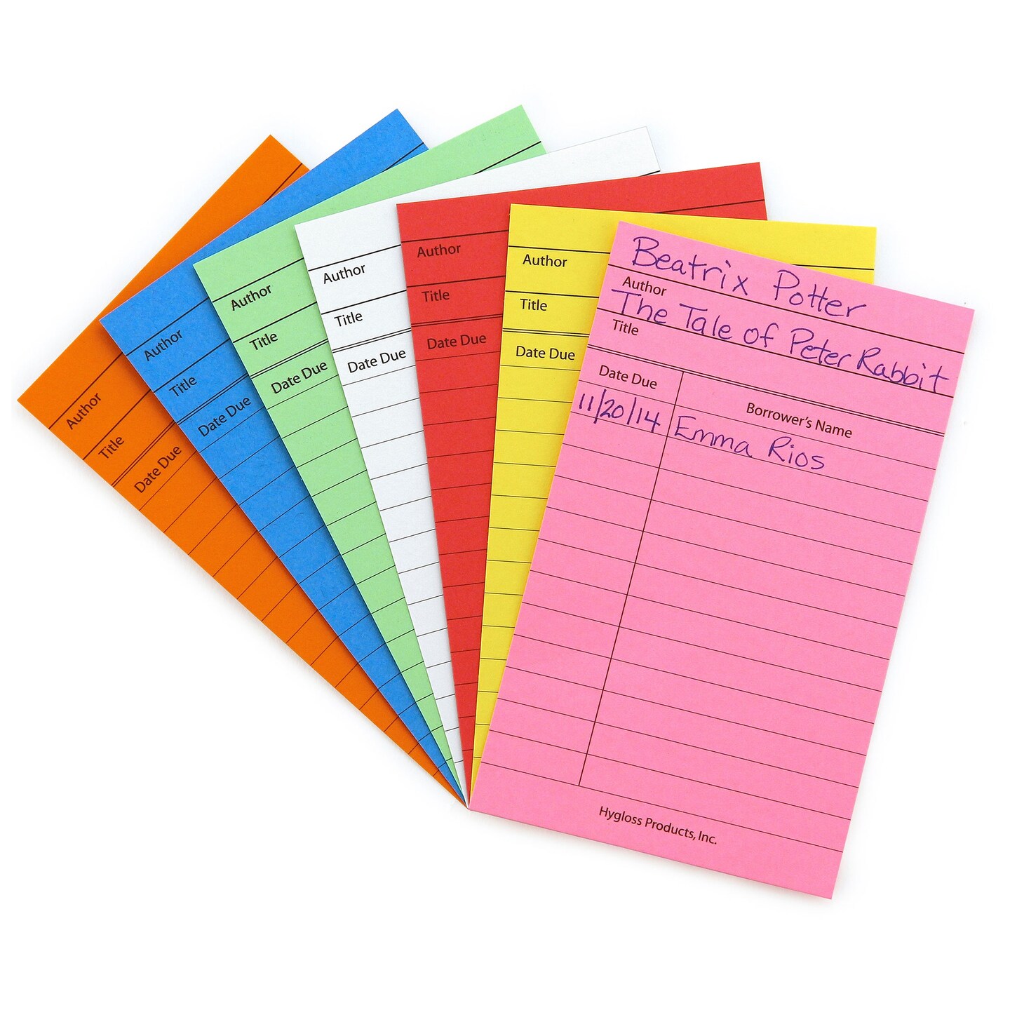 Bright Library Cards, Assorted Colors, Pack of 50