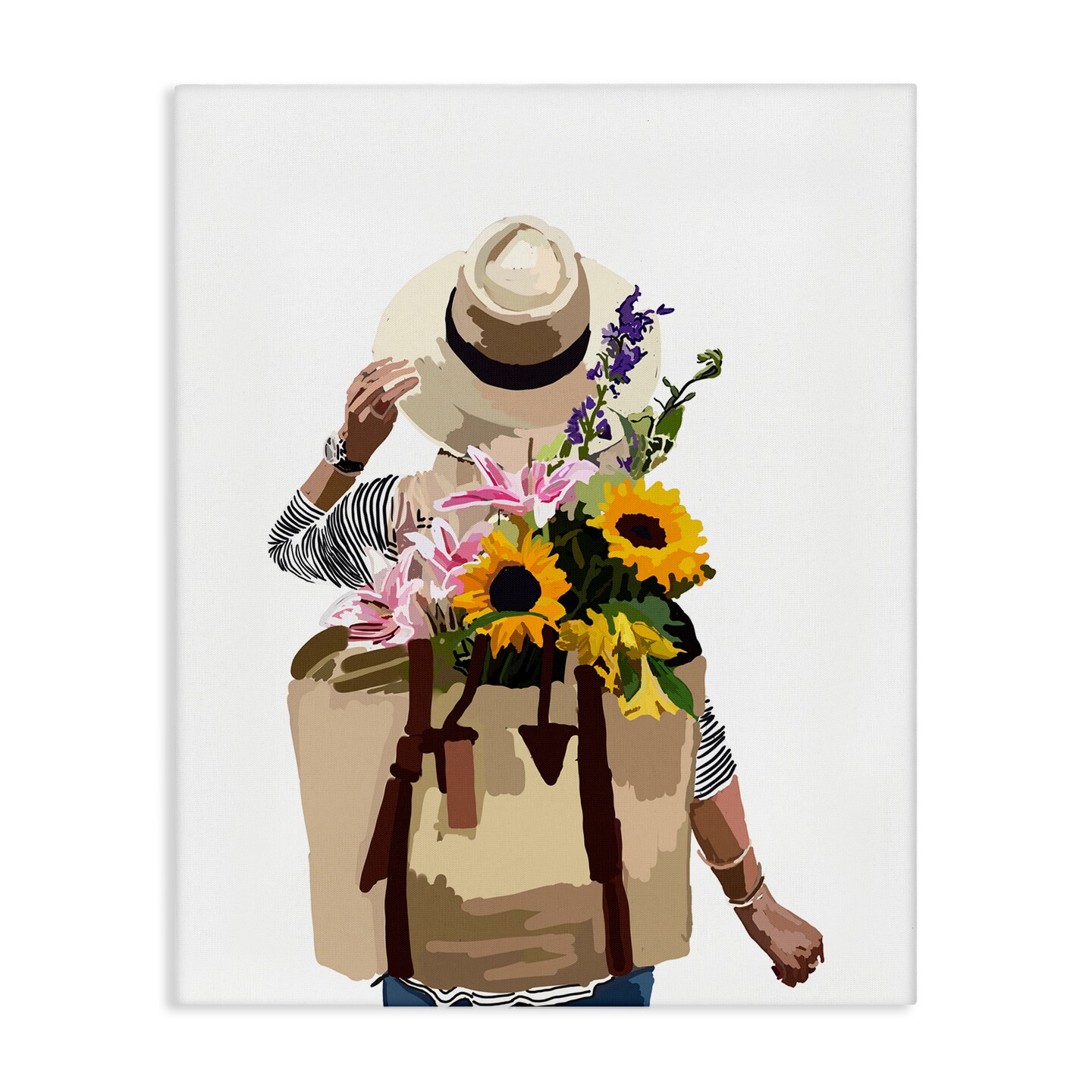 Stupell Industries Woman Carrying Floral Backpack Canvas Wall Art