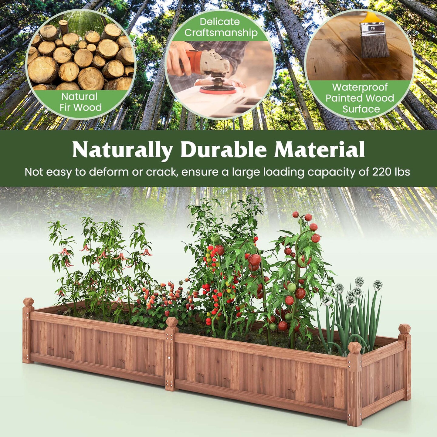 Costway Wooden Raised Garden Bed Outdoor Rectangular Planter Box with Drainage Holes