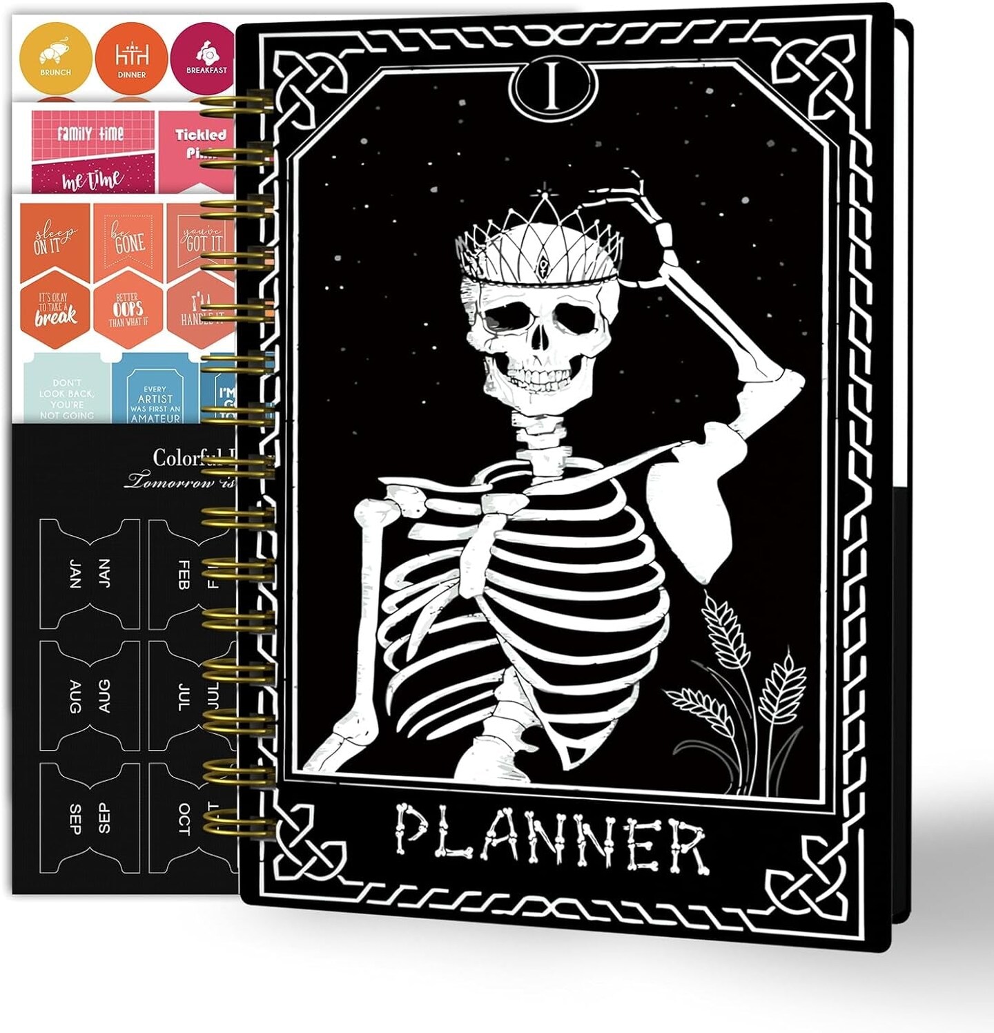 2024-2025 Planner - July 2024 - June 2025, Planner 2024-2025 Daily Weekly and Monthly, 8.4&#x22; X 6&#x22;, 12-Month Academic Planner with Spiral Bound, Stickers &#x26; Sticky Tabs, Skull Queen