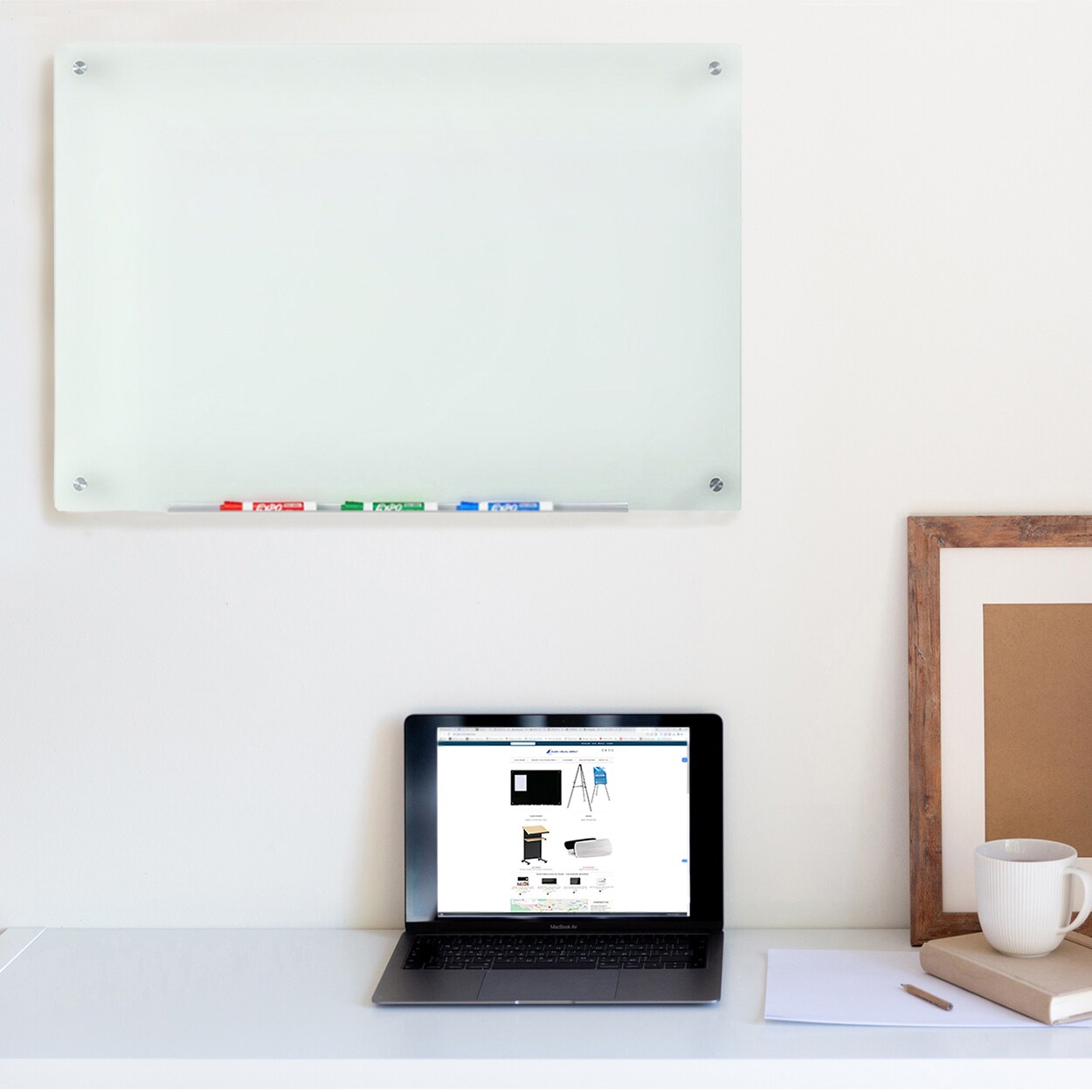 Audio-Visual Direct Frosted Glass Dry-Erase Board Set Includes Hardware &#x26; Marker Tray