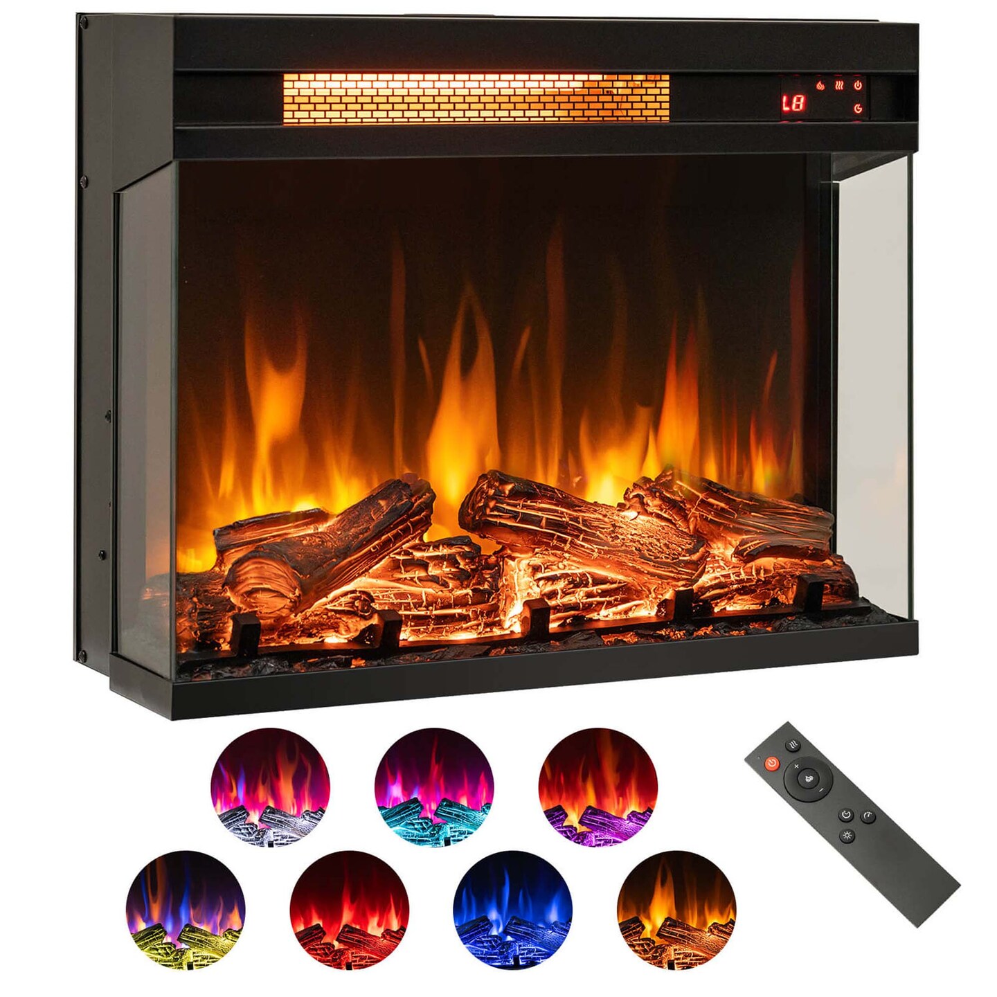 Costway 23&#x22; 3-Sided Electric Fireplace Insert Heater 1500W with Thermostat &#x26; Remote Control