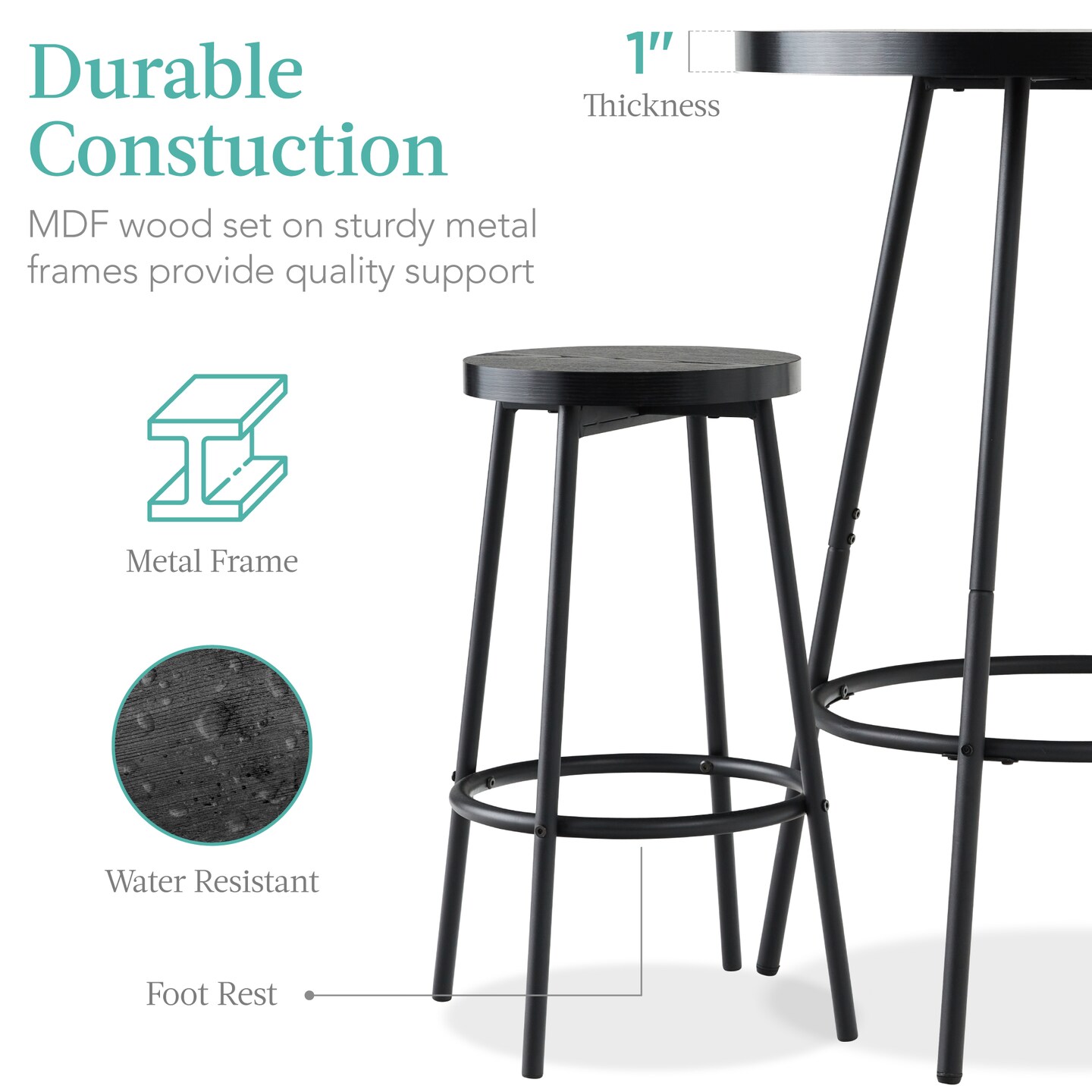 Best Choice Products 3-Piece Bistro Set, Modern Round Counter Height Dining Set w/ 2 Stools, Metal Frame
