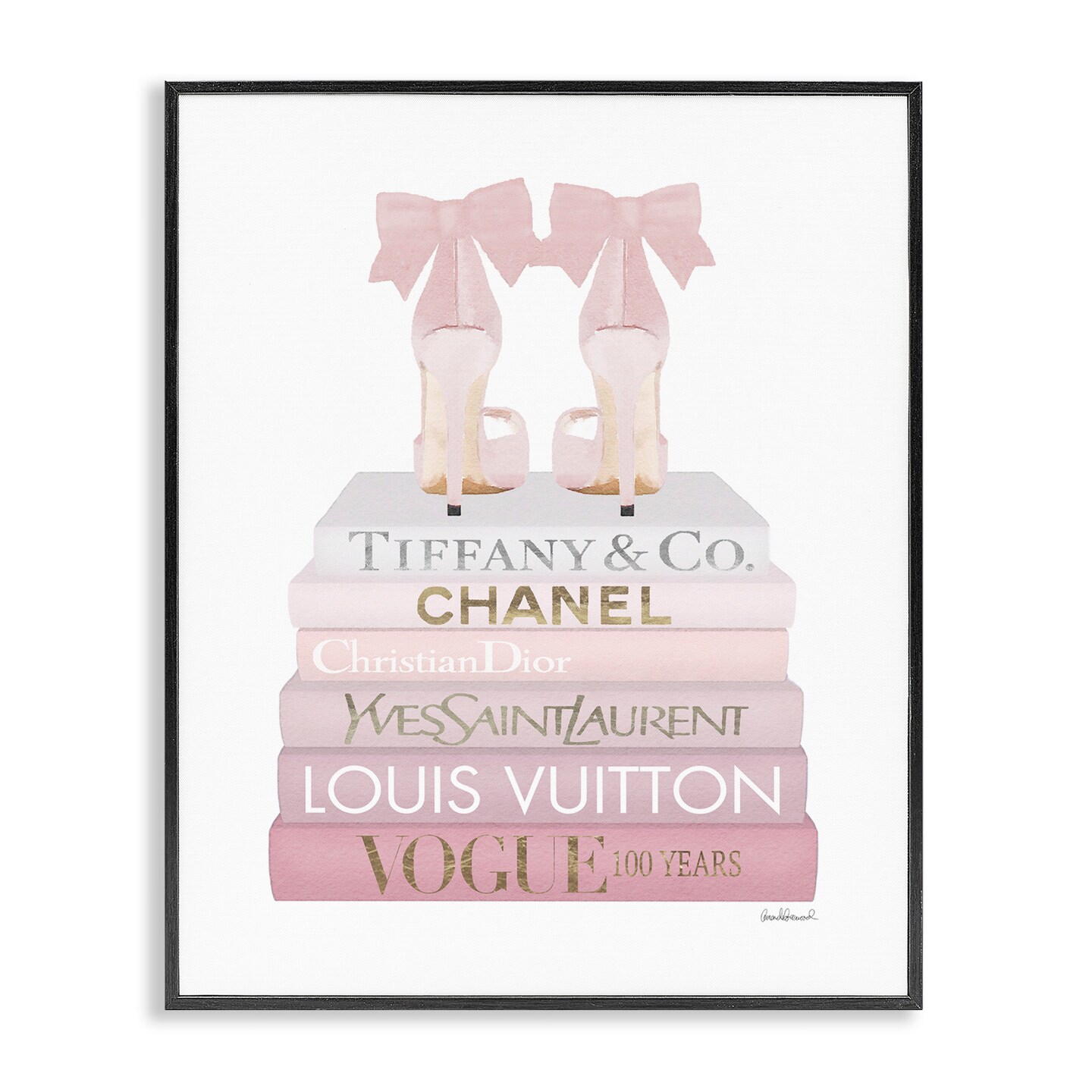 Stupell Industries Chic Shoes Glam Bookstack Framed Giclee Art