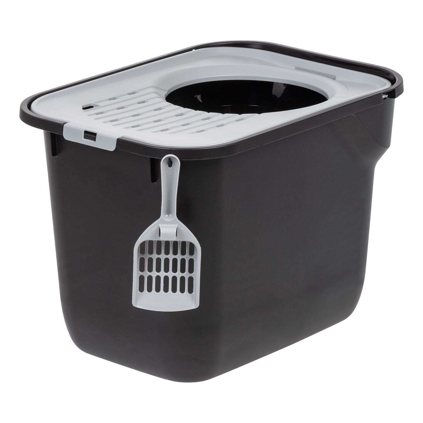 IRIS USA Top Entry Cat Litter Box with Litter Catching Lid, Privacy Walls and Scoop, Cat Pan