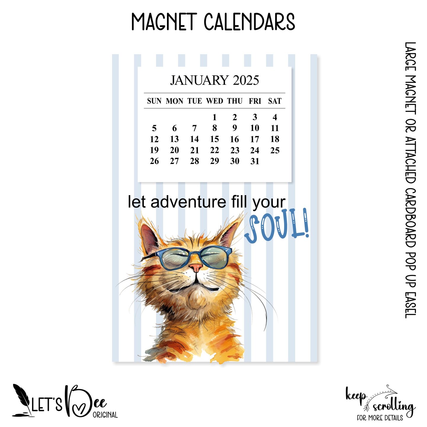 2025 Whimsical Kitty Magnet Calendar, 2025 Motivational Refrigerator ...