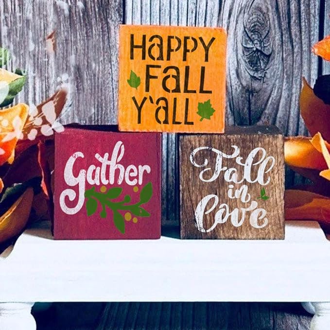 24 Pieces Fall Stencils for Painting on Wood 3&#x22; - Holiday and Fall Stencils for Crafts Reusable for DIY Decoration Ornaments Cards Signs Fabric Windows - Gnome, Pumpkin Farm, Fresh, and Hello Fall Stencil