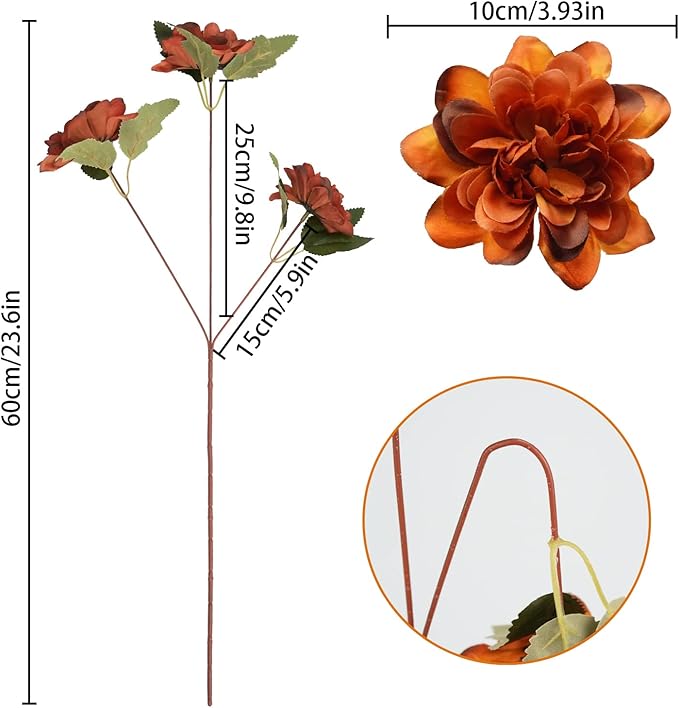 6 Pcs Artificial Daisy Mums Flowers with Stem, Burnt Orange Silk Flowers Arrangement for Home Party Fall Wedding Bouquet Thanksgiving Table Centerpieces Decor (Vintage Terracotta)