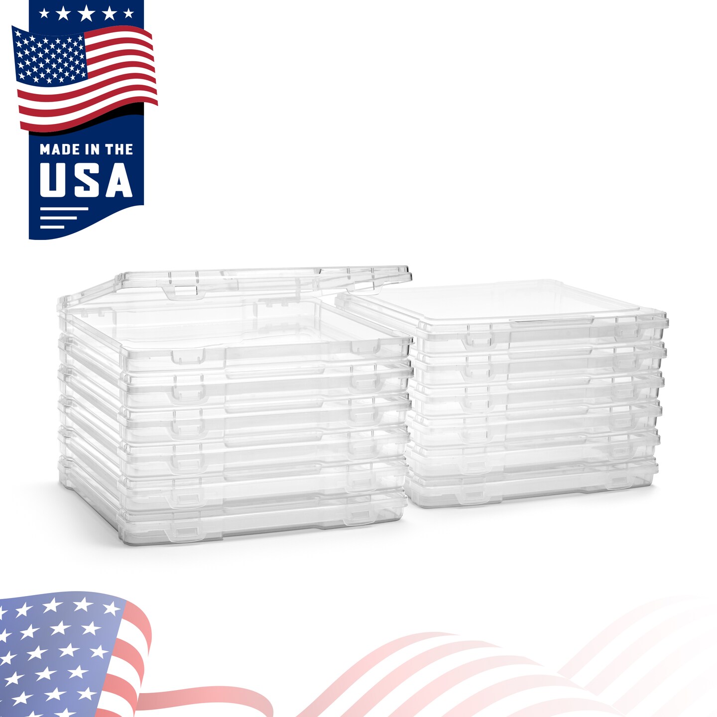 Sorbus Set of 12 Thin Clear Stackable Portable Project Case Fits 12&#x22;x12&#x22;- Snap-Tight Closure, Ideal for Board Games, Crafts, and Office Supplies