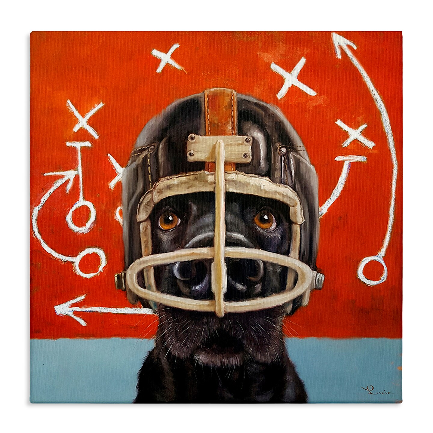 Stupell Industries Dog in Football Helmet Sports Plays Canvas Wall Art