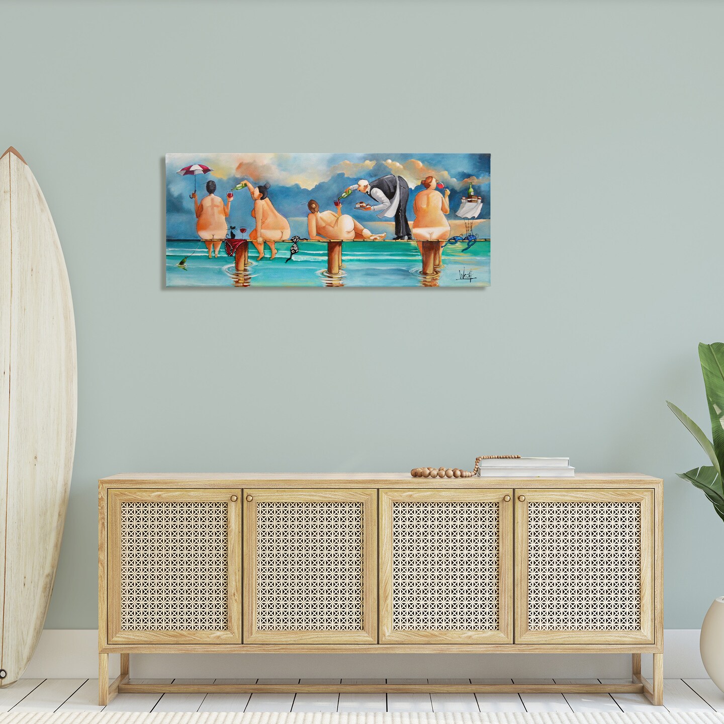 Stupell Industries Nude Ladies Summer Beach Wine Canvas Wall Art