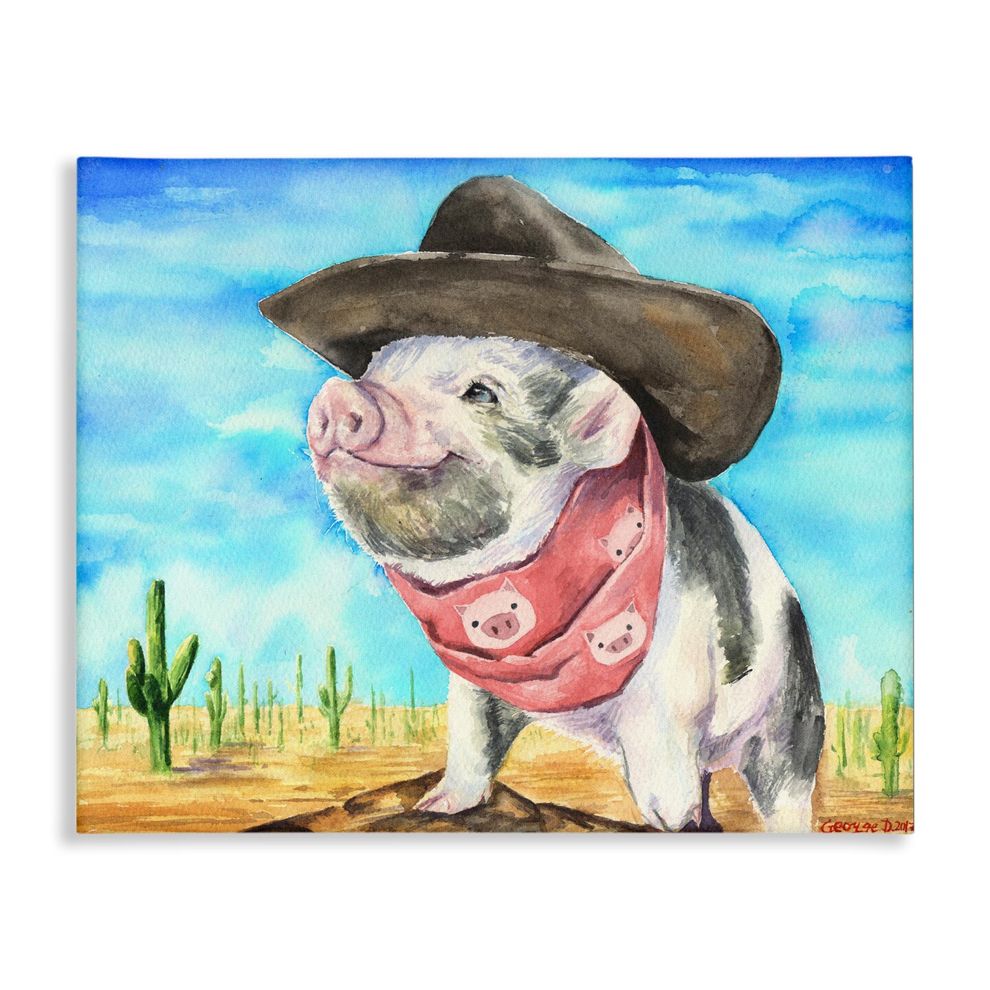 Stupell Industries Wild West Cowboy Pig Canvas Wall Art
