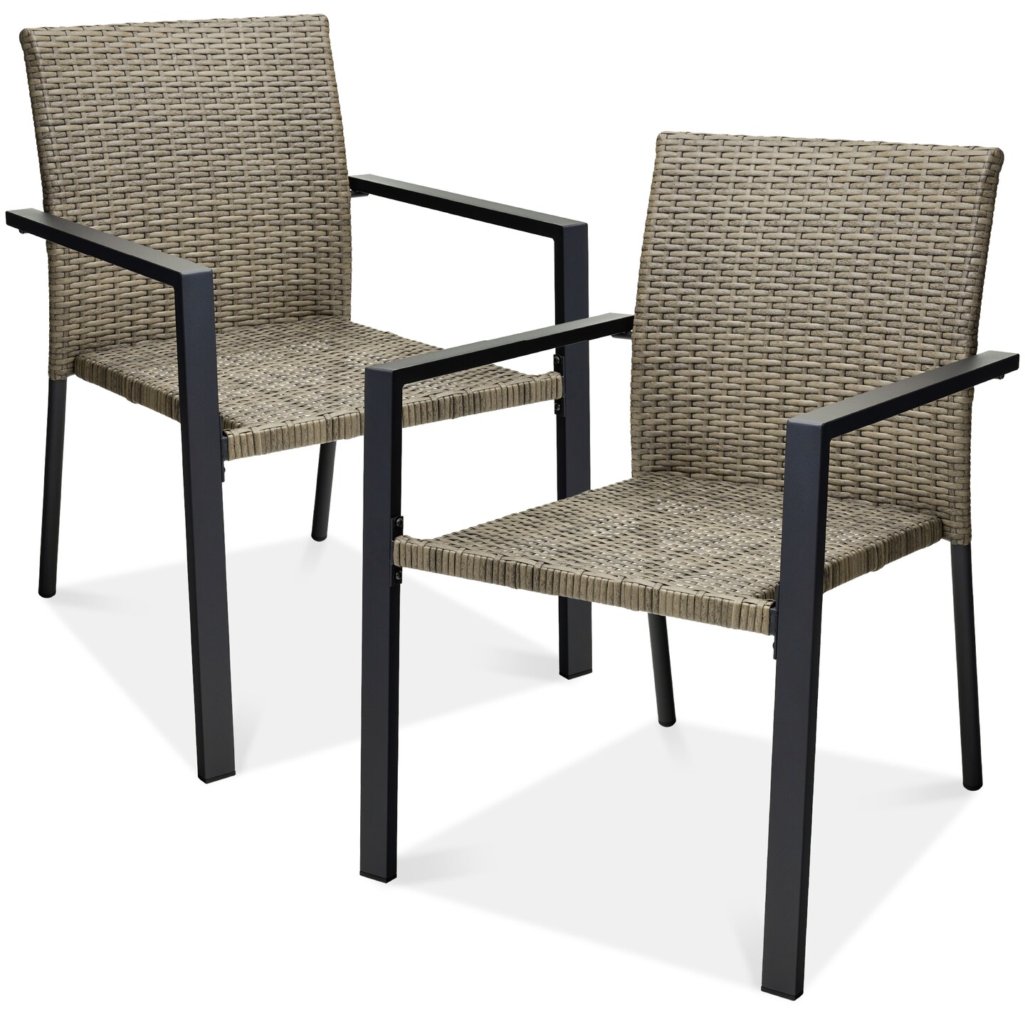 Best Choice Products Set of 2 Wicker Chairs, Stackable Outdoor Dining Furniture w/ Armrests