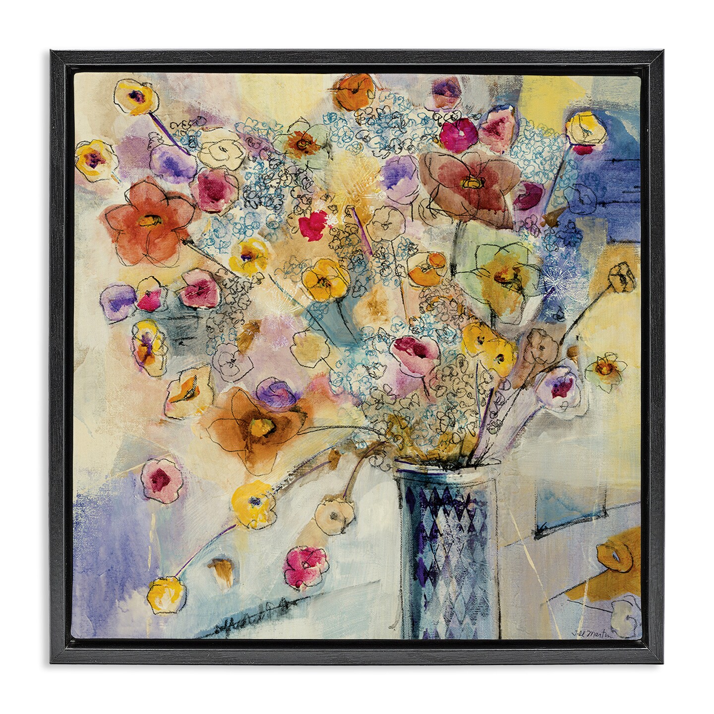 Stupell Industries Chaotic Flowers Line Drawing Framed Floater Canvas Wall Art