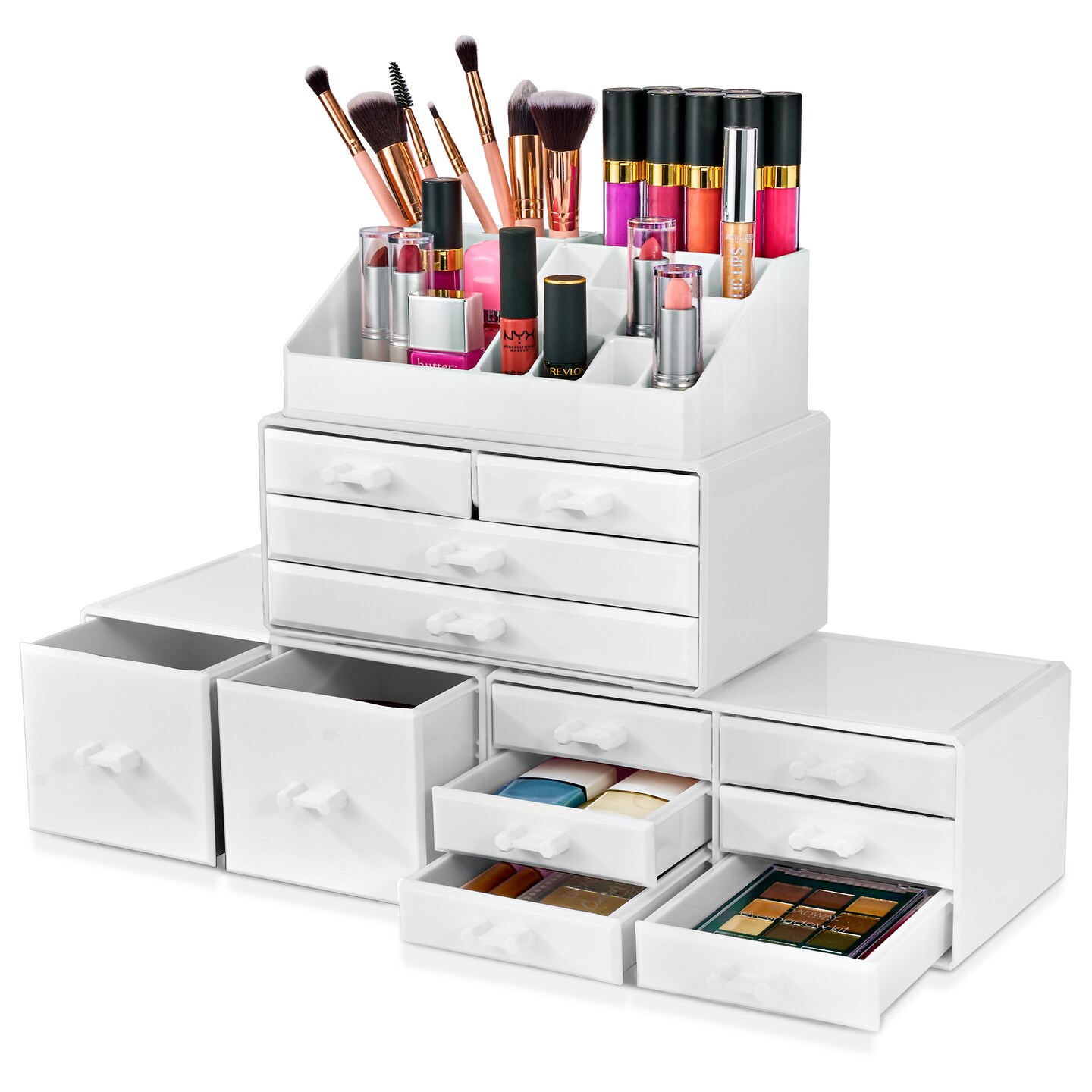 Sorbus Large Makeup Organizer - Stackable Jewelry, Cosmetics, and Skin Care Storage with 12 Drawers and Lipstick and Makeup Brush Holder