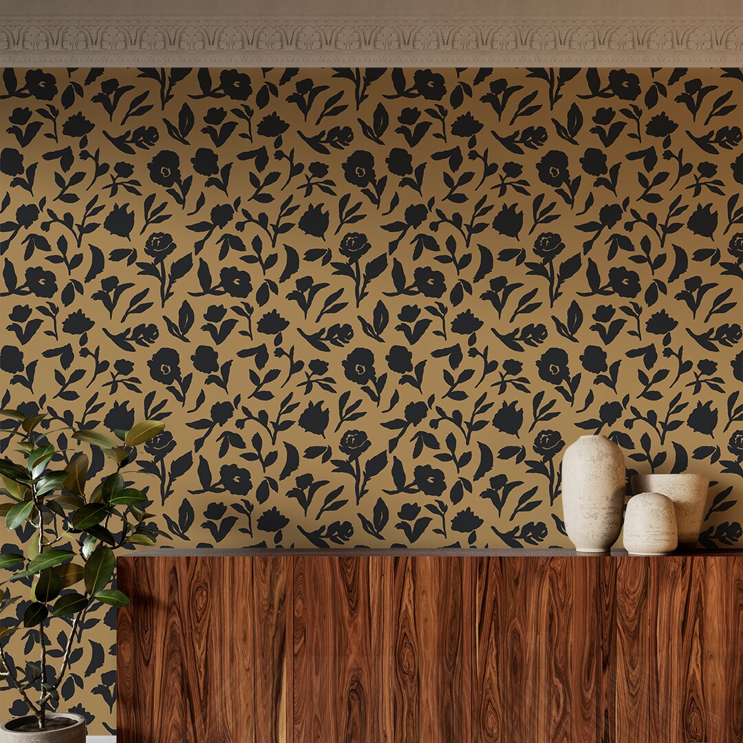 Tempaper Dancing Pansy by She She Peel and Stick Wallpaper Camel