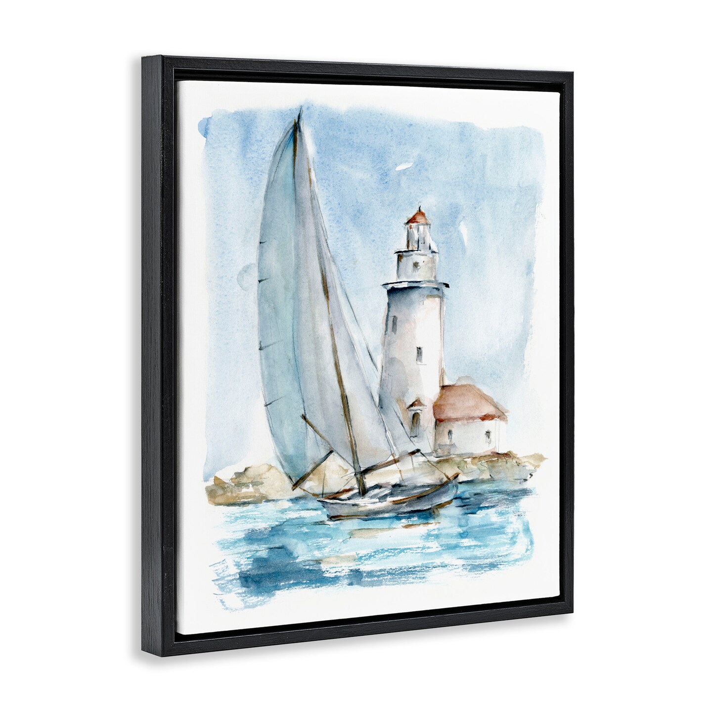 Stupell Industries Nautical Sailboat & Lighthouse Framed Floater Canvas Wall Art