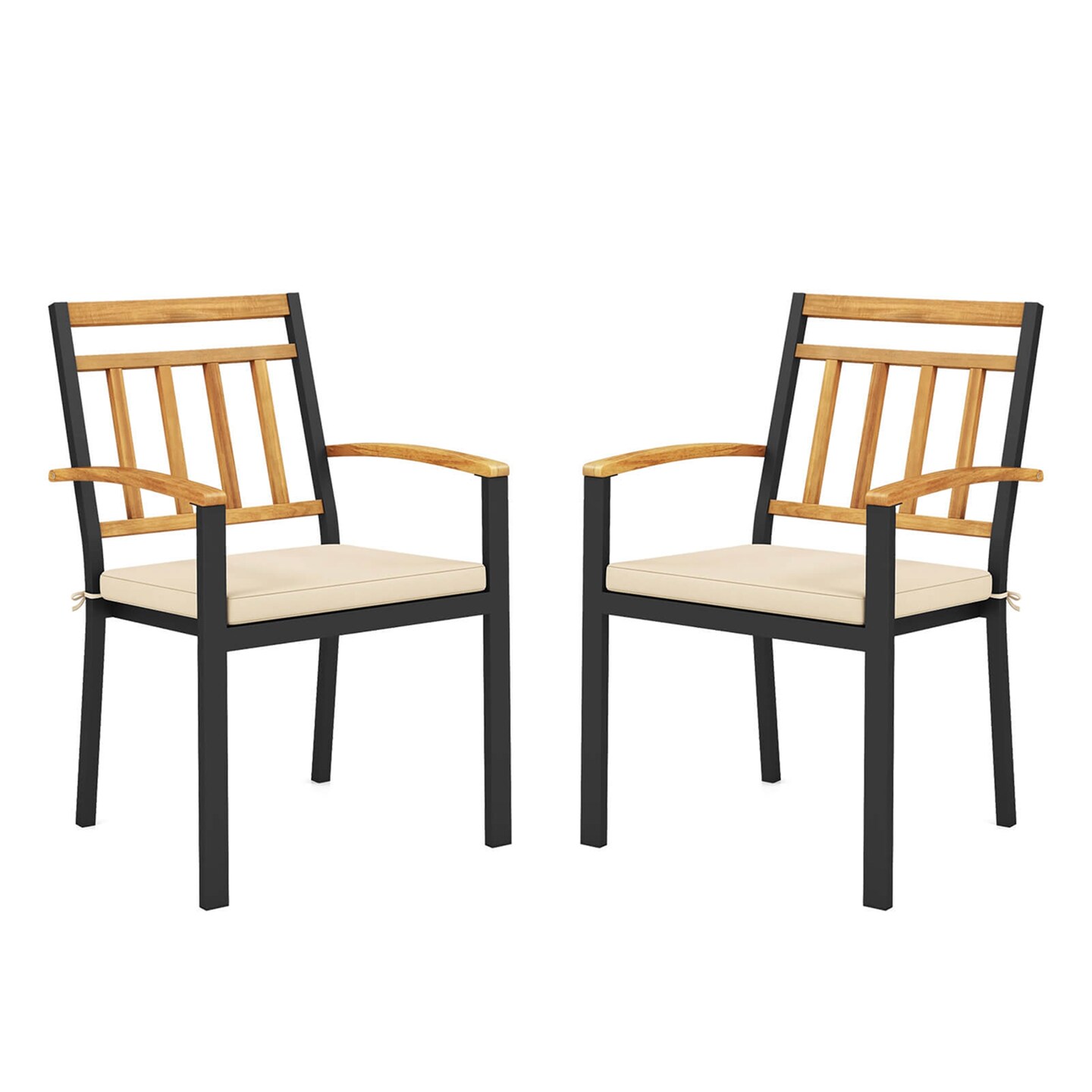 Costway Patio Dining Chairs Set of 2/4 Metal Outdoor Chairs with Removable Padded Cushions
