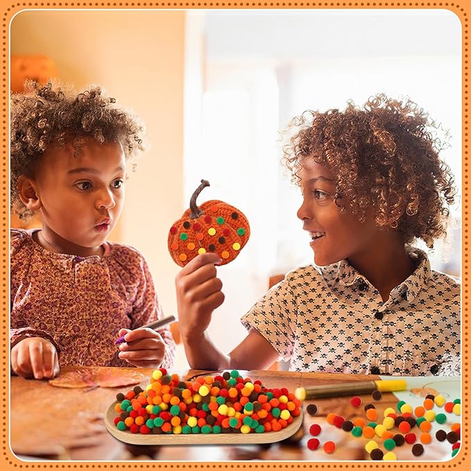 Fall Pom Pom Balls, 1,000 Pieces Orange Brown Pom Poms for Crafts Making DIY Autumn Thanksgiving Party Decorations Supplies (6 Colours, 1 cm)