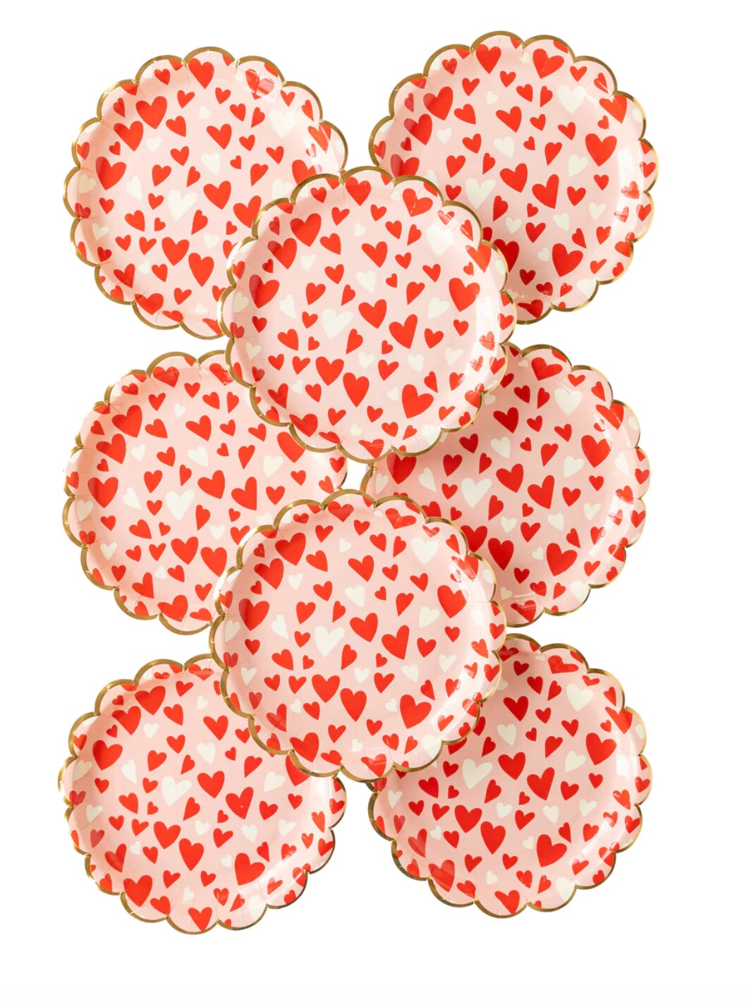 Round Red Scattered Hearts Scalloped Plate