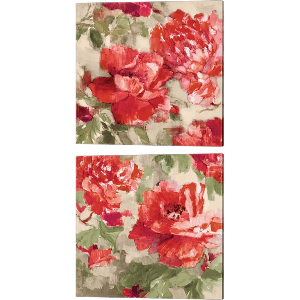 Red Modern Peonies by Lanie Loreth 14" x 14" Canvas Wall Art (Set of 2)