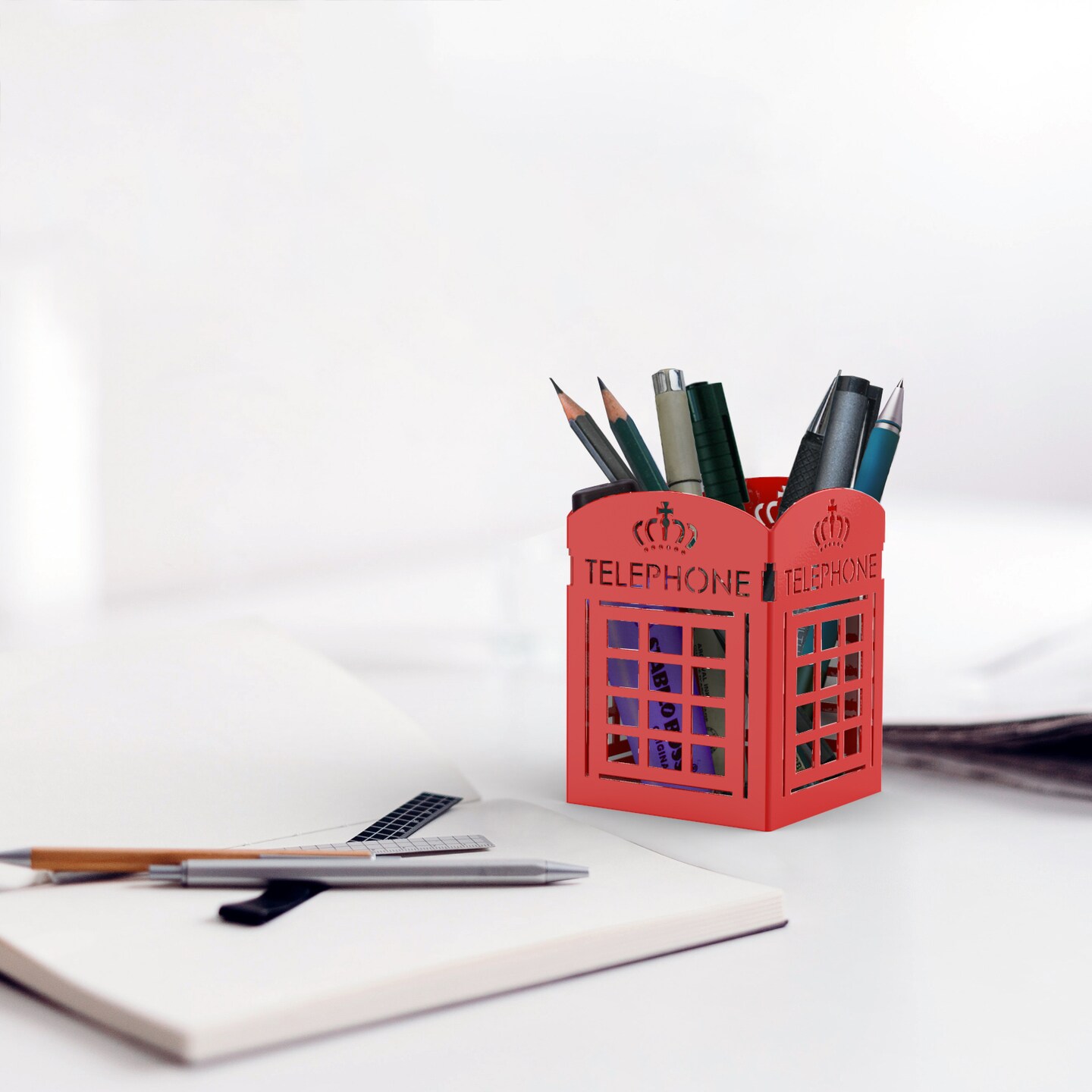 Mango Steam Tabletop Telephone Booth Pencil Cup Holder, Organizer