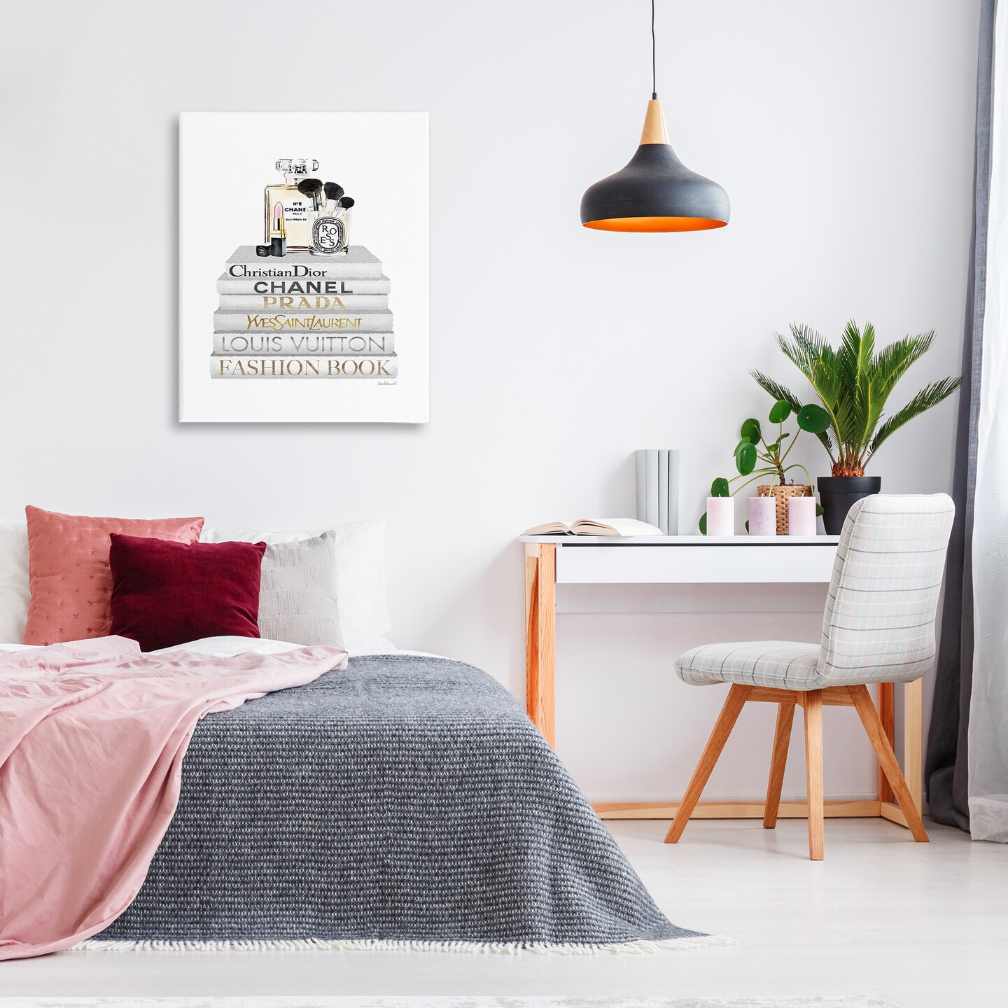 Stupell Industries Bookstack with Makeup Accessories Canvas Wall Art