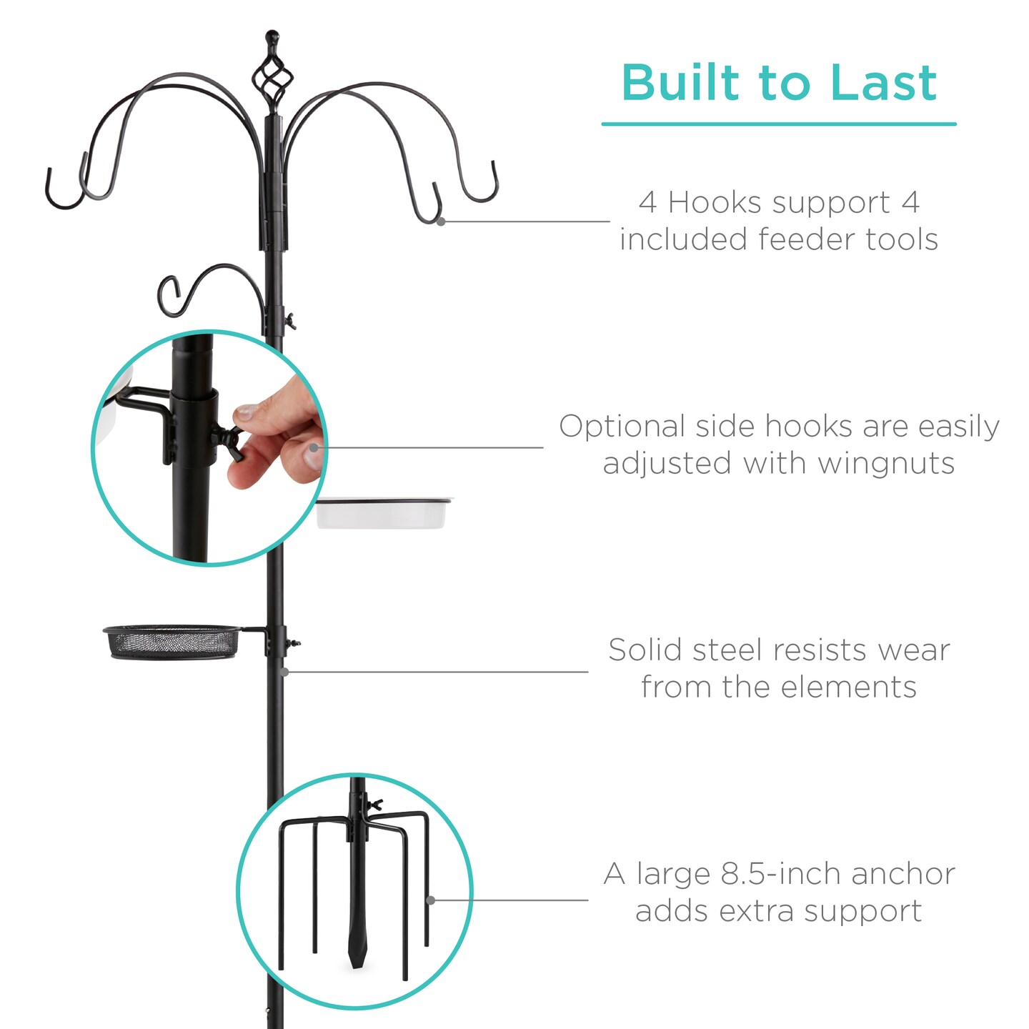 Best Choice Products 89in 6-Hook Bird Feeding Station, Steel Multi-Feeder Stand w/ 4 Feeders, Tray, Bird Bath