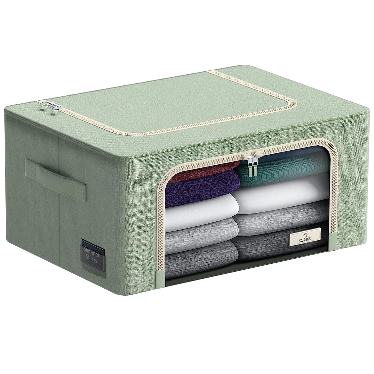 Sorbus 1 Pack Storage Bin with Metal Frame - Stackable & Foldable Bedding, Linen, and Clothes Organizer Bags with Window and Handles